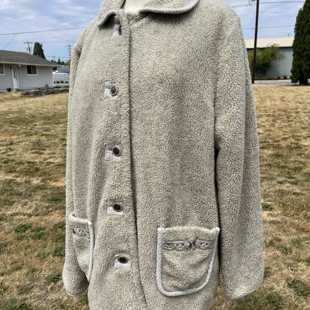 Vintage Y2K New York Sherpa Fleece Jacket Coat Alpine Embroidered Western Winter